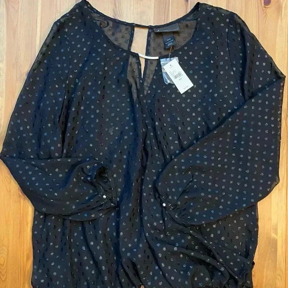Lane Bryant New Sheer Shimmer Faux Wrap Blouse Polka Dot Cocktail Party Top - Picture 7 of 9